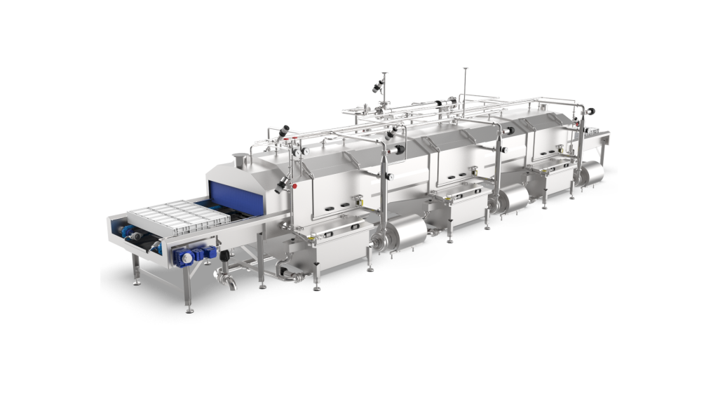 ALPMA mold cleaning system for the continuous single- or multi-stage cleaning of cheese molds.