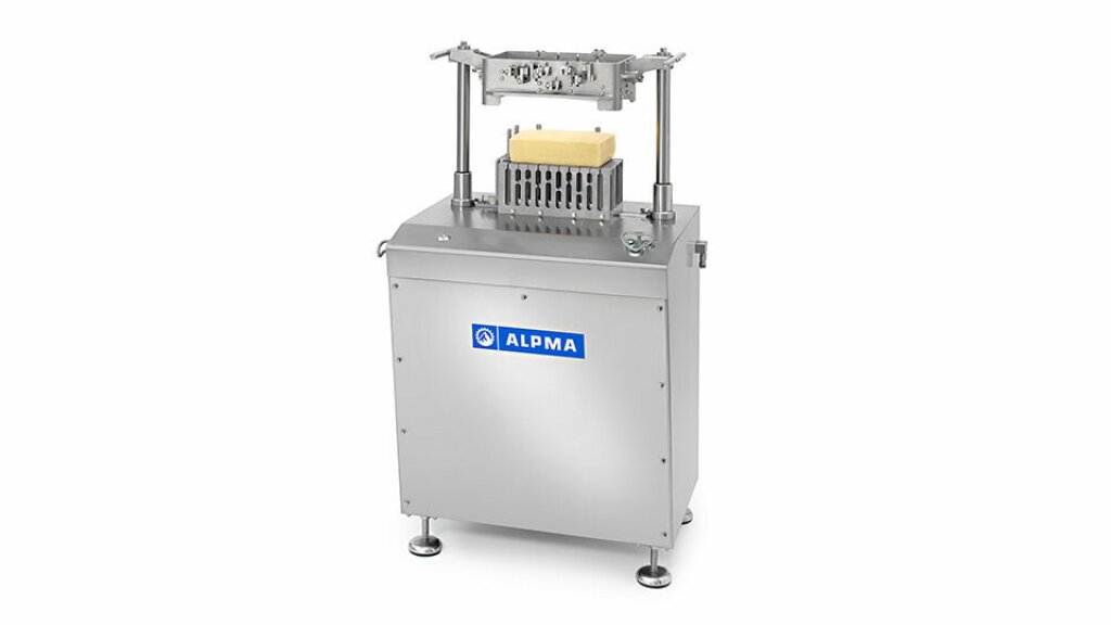 HT II industrial stainless steel cheese portioning machine with a hydraulic cutting mechanism, suitable for cutting soft cheese and semi-hard cheese into portions.